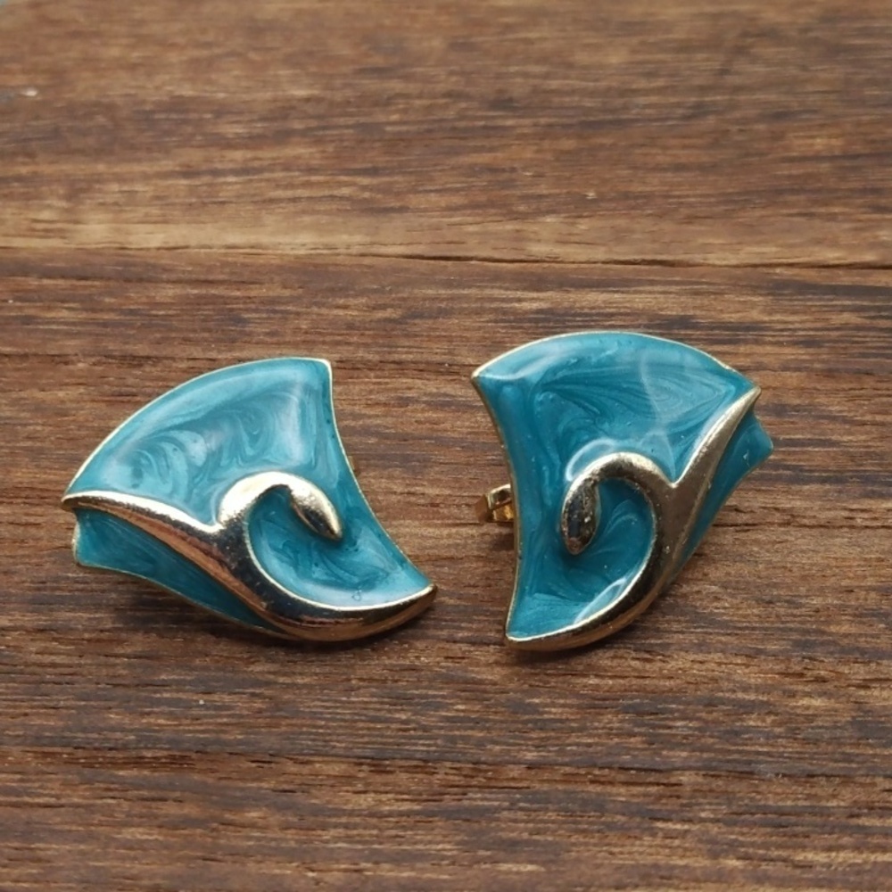 Mid century‎ wave earrings clip on E213